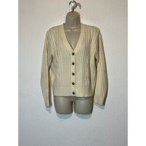 Vintage Karen Scott Ivory‎ Cable Knit Cardigan Sweater Size Small Preppy